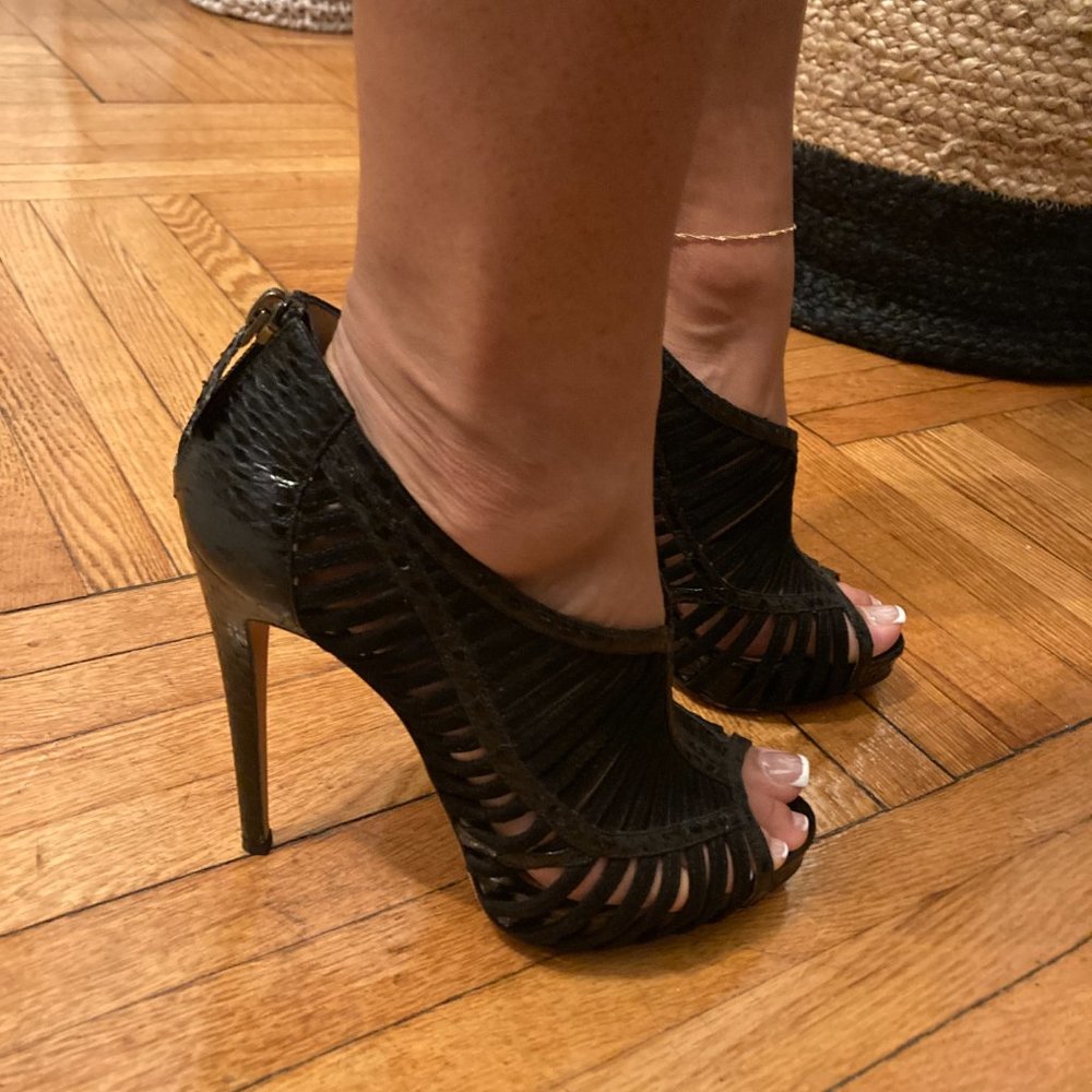 Alexandre Birman Suede And Python Caged Sandal, B… - image 2